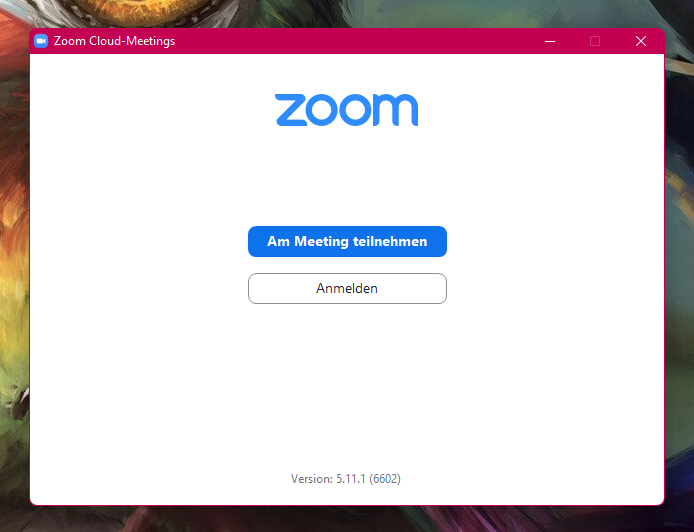 Startfenster der Anwendung Zoom
